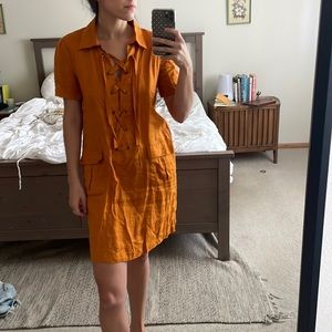 Anthropologie Maeve Linen burnt orange dress
